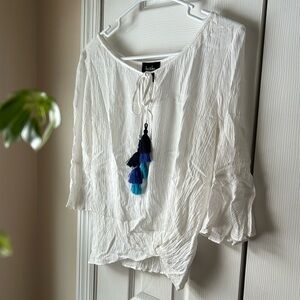 3/4 Flare Sleeve Tie Blouse